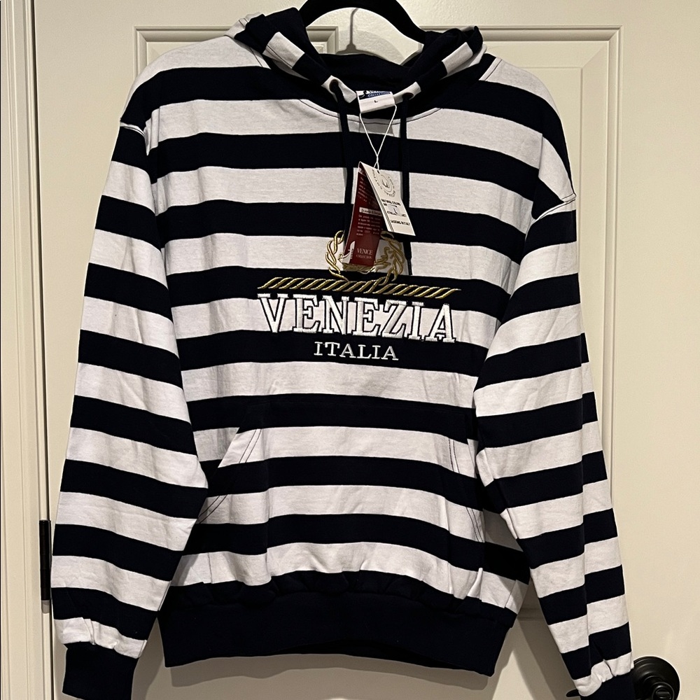 Venezia Italy Striped Hoodie Brushed Fleece Inside | Italian Boutique | NWT Sz L